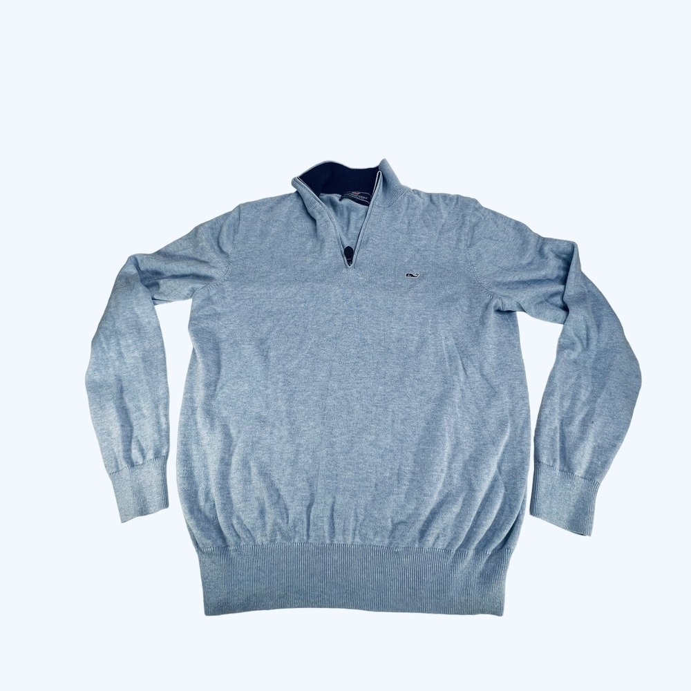 Vineyard Vines Palm Beach Men's Small - Blue Cotton Cashmere 1/4 Zip Sweater